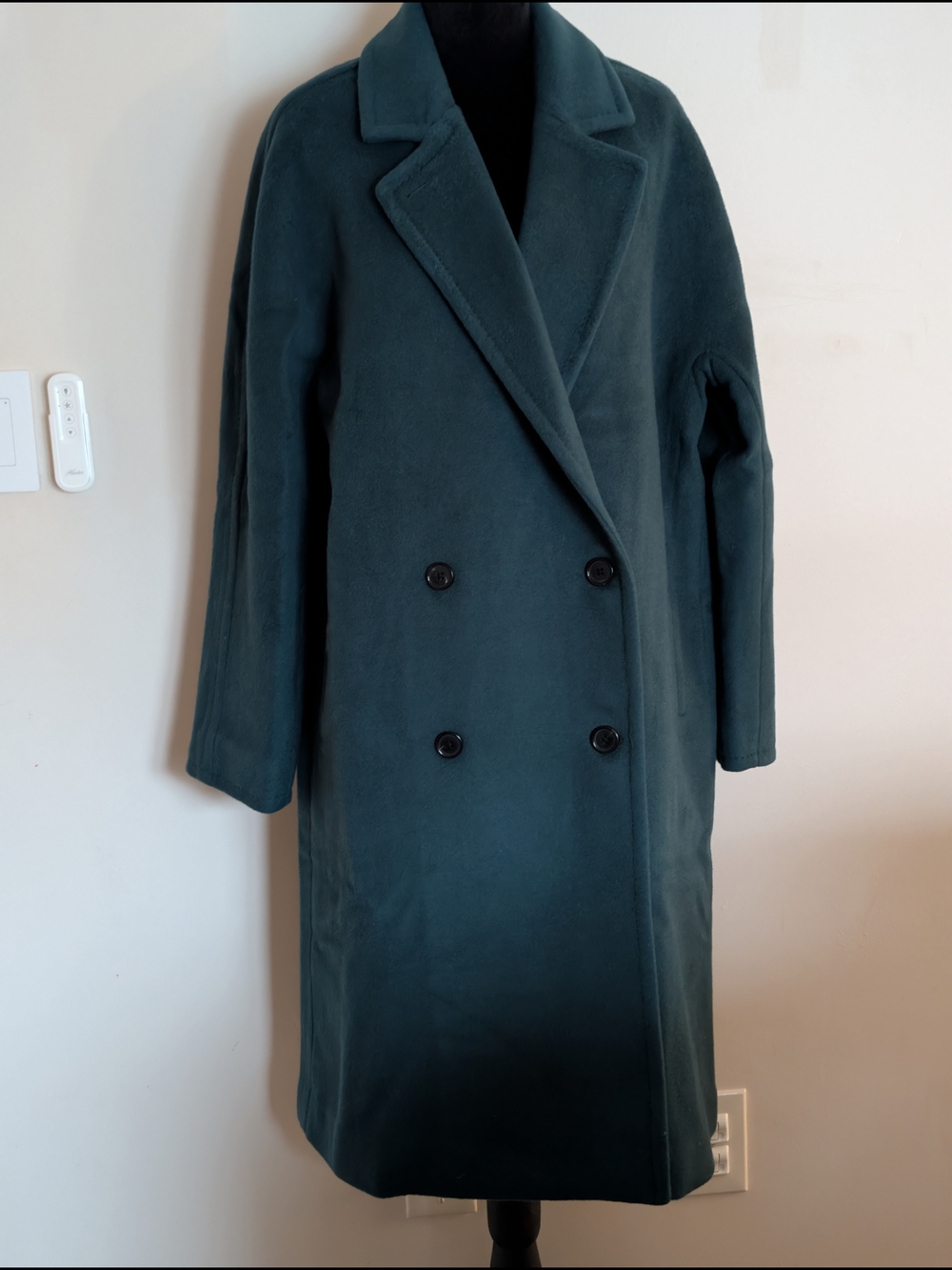 Quince Wool Cashmere Double-Breasted Slouch Coat in Nocturnal Green